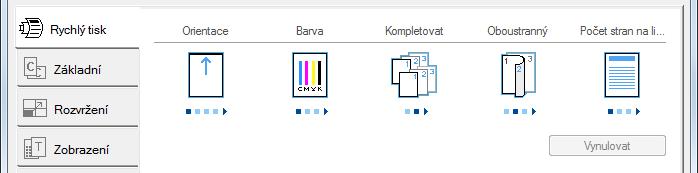 Když kliknete na některou ikonu, změní se na obrázek podobný výslednému tisku a použije dané natavení. Karta [Základní] Tato karta seskupuje základní funkce, které jsou používány nejčastěji.