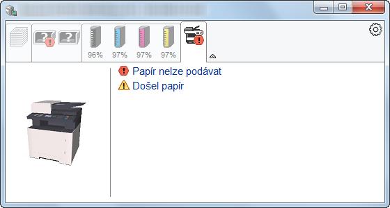 Tisk z počítače > Sledování stavu tiskárny (Status Monitor) Karta Upozornění Dojde-li k chybě, zobrazí se upozornění ve formě 3D obrázku a textu.