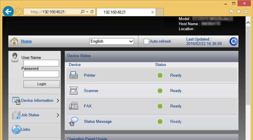 Instalace a nastavení zařízení > Embedded Web Server RX Přístup do Embedded Web Server RX 1 Zobrazte obrazovku. 1 Spusťte webový prohlížeč.