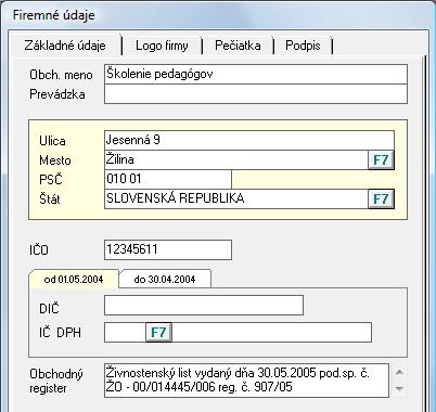 1. Základné nastavenia programu a číselníkov 1.