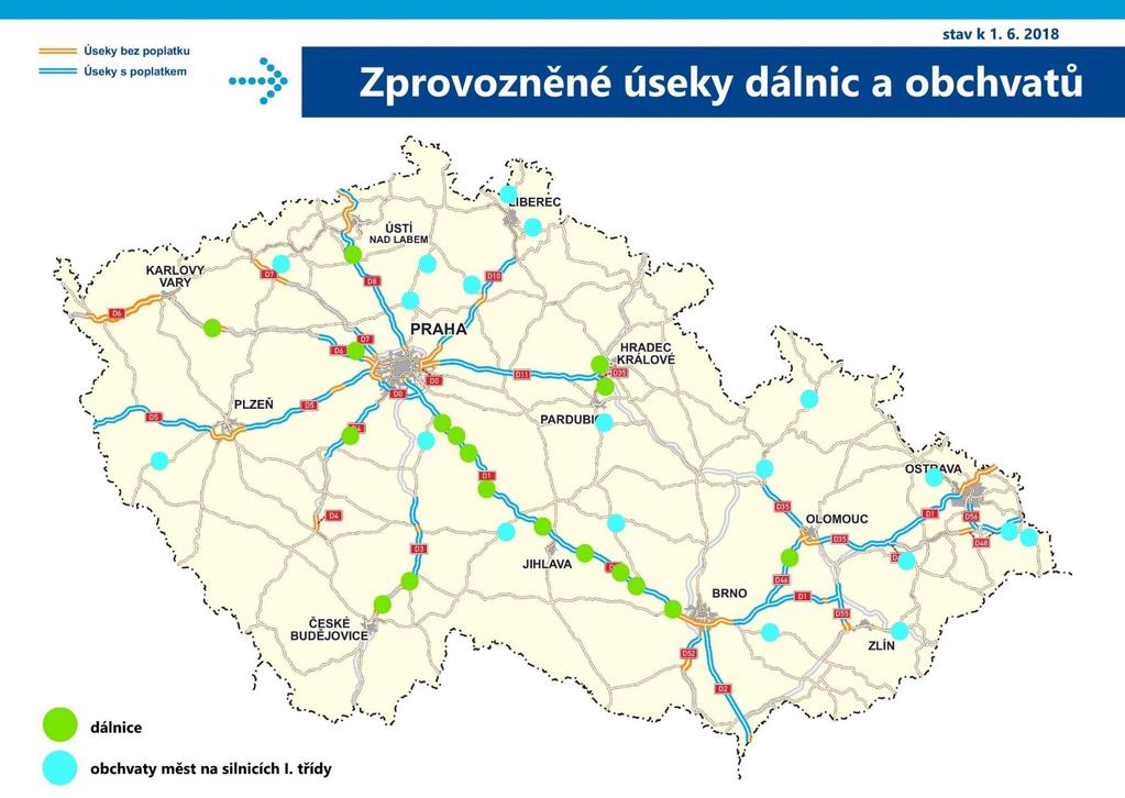 Řidičům jsme již otevřeli 203 km dálnic a obchvatů D1 Modernizace - úsek 06 Psáře - Soutice (7,71 km) D1 Modernizace - úsek 22 Velká Bíteš - Devět Křížů (5,42 km) D1 modernizace - úsek 03, Hvězdonice
