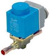 Elektromagnetické ventily EVR (solenoidy) EVR (NC) je bez proudu zavřený solenoidový ventil. Ventily EVR jsou dodávány po jednotlivých součástech, t.j. těleso, cívku a příruby ventilu lze objednat samostatně.
