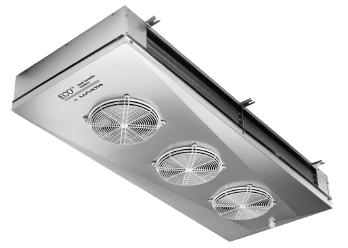 Podstropní dvousměrný výparník DFE Standardní provedení s AC ventilátory a možností snížení otáček. 3) Napájení 230-1-50 4) T1=8K,Teplota místnosti = 3 C, Vypařovací teplota = -5 C.
