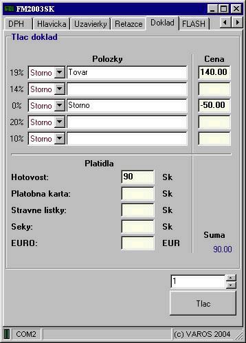 Rozšírená ponuka: Info <ESC>I -vrátenie informačného súboru na obrazovku Posledny doklad <ESC>Q - vrátenie posledného dokladu na obrazovku Denna uzavierka -vytlačenie dennej uzávierky Mesacna