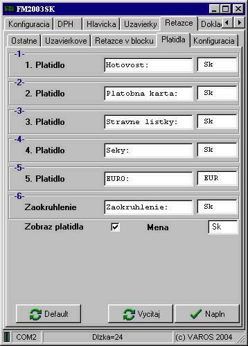 rozpisu DPH v pätičke bločku Ukončenie rozpisu DPH v pätičke uzávierok Pätička dokladov Znak podčiarknutia Počet opakovaní znaku podčiarknutia