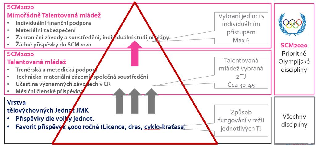 6 Struktura a vazba na oddíly cyklistiky v Jihomoravském Kraji sdružených pod JMKSC Obrázek 2 - horizontální rozdělení a vazba na oddíly 6.1 