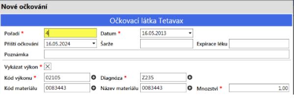 Tlačítko Pouze doplnit slouží ke zjednodušenému zápisu očkování, kdy se zadává pouze datum, očkovací látka, pořadí očkování a datum příštího očkování.