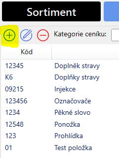 Sortiment se přidá včetně ceny, dá se nastavit platnost ceníku, pro