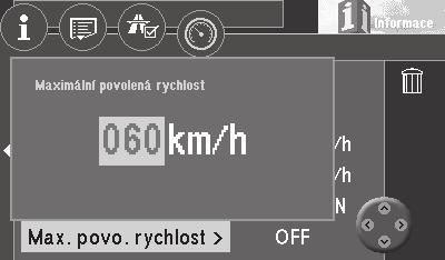 Dal í funkce Nastavení maximální pfiípustné rychlosti V palubním poãítaãi mûïete nastavit maximální pfiípustnou rychlost jízdy, kterou nechcete bez pov imnutí pfiekroãit. To mûïe b t napfi.