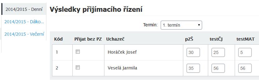 Nejprve aktivujte v modulu Přijímačky suboddíl Výsledky. V rámci něj pak příslušné přijímací řízení. 2.