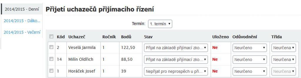 Posouzení výsledků žáků v přijímacím řízení Práce systému s výsledky přijímacího řízení Výsledky dílčích součástí přijímacího řízení máte u žáků zadány, nyní je na systému, aby je posoudil. 1.