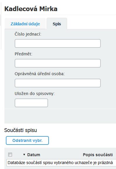 6. Spis uchazeče V úvodu této příručky (str. 3) jsme se zmínili o tzv. spisu uchazeče. V něm jsou formálně podchyceny všechny stavy, kterými uchazeč v průběhu přijímacího řízení prošel (tedy např.