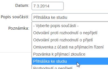 je do žákova spisu přidávat. 4. Klepněte na tlačítko Nová součást.