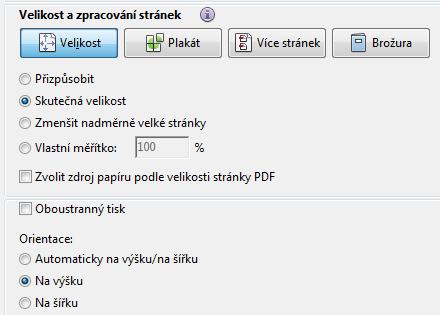 Tisknete přesně pozicovaná data, podobně jako u vysvědčení tedy v Adobe Readeru nezapomeňte na drobné nastavení v panelu tisku: Při spuštění tisku z Adobe Readeru (volba Soubor Tisknout), v