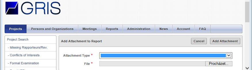 Dílčí zprávy Přílohy se přikládají v záložce Progress/Final Report