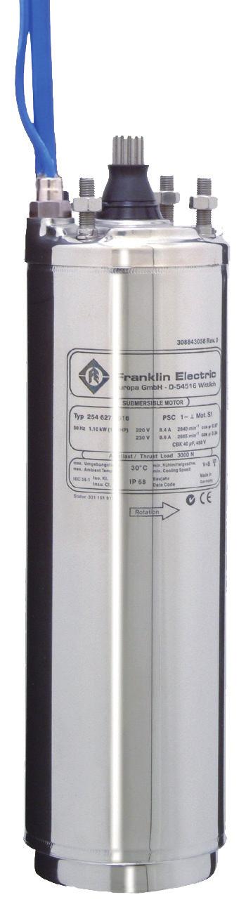 4" Zapouzdřené motory 1~ 2- vodiče Ponorné motory Jakost pod vodou Franklin Electric 4" zapouzdřený ponorný motor, vyrobený v souladu s požadavky ISO 9001/14001 pro mimořádný výkon ve 4" nebo větších