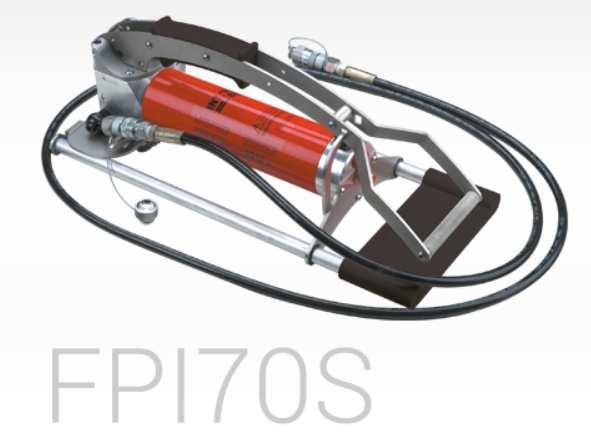 FPI70/FPI70S nožní hydraulická pumpa Ovládaná nohou, kompaktní stavba Nízká váha díky použití lehčených slitin a nerezových materiálů Stabilní díky tvaru pedálu a protikluzným koncovkám na podpěrných