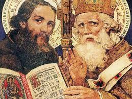 Konstantin (Cyril) a Metoděj označováni jako bratři ze Soluně či slovanští věrozvěsti vzdělaní duchovní, ovládali slovanský jazyk šíření náboženství v jazyce, jakému