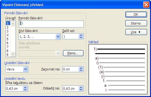 Formátování textu Odrážky a číslování Nabídka Formát/Odrážky a