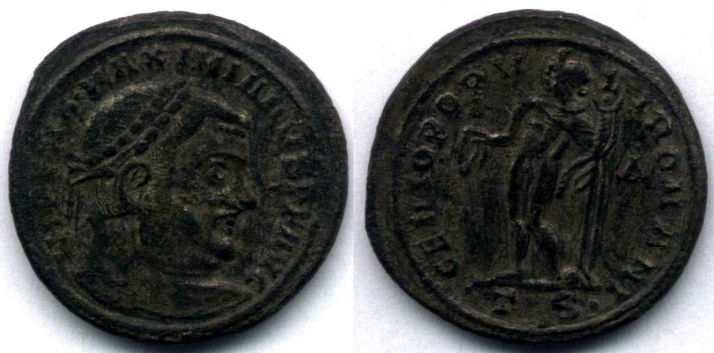 ) AV:Hlava císaře vpravo IMP NUMERIANUS AVG RE: Stojící císař vlevo, v levé ruce drží globus, v