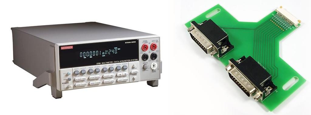 5.4 Sestava pro měření elektrického odporu Složení aparatury pro měření elektrického odporu obsahuje digitální multimetr (DMM) Keithley 2700, nezbytné propojovací zásuvné karty pro připojení D-SUB
