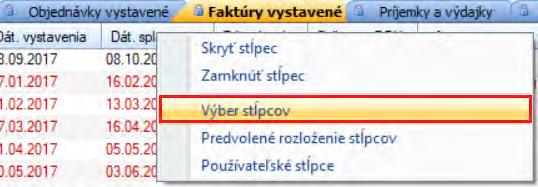 Fakturácia Faktúry vystavené do zoznamu boli doplnené dva nové stĺpce Výška kreditu a Používať kredit (hodnoty