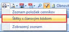 o Do ponuky tlačidla Tlač bola doplnená zostava Štítky s čiarovým kódom, ktorá ponúka pre označené položky