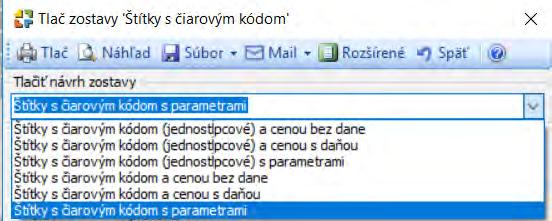 (jednostĺpcové) a cenou bez dane Štítky s čiarovým kódom (jednostĺpcové) a cenou s daňou Štítky s čiarovým