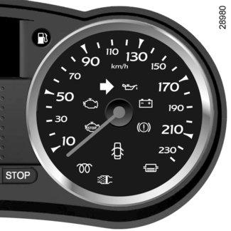 PŘÍSTROJOVÁ DESKA: displeje a ukazatele (2/3) 5 Ukazatel rychlosti 5 (km nebo míle za hodinu) Zvukový signál překročení nastavené rychlosti Podle typu vozidla se při překročení rychlosti 120 km/h
