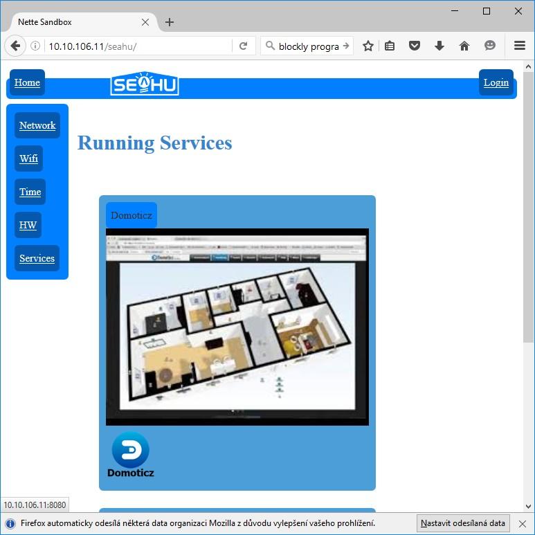 1. Přístup ke službě DOMOTICZ Otevřete internetovou stránku s IP adresou vašeho zařízení (IP adresu mužete zjistit z LCD menu přímo na vašem zařízení).