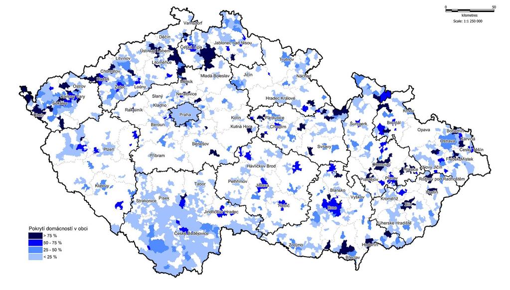 rychlosti připojení nebo jeho spolehlivosti mezi regiony významně lišila, lze soudit, že konkurenční prostředí se na jednotlivých částech území liší.