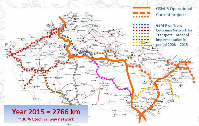 Rozvoj GSM-R v České republice Roaming v: GSM-R síť DB a ÖBB GSM-P jednoho domácího operatora GPRS v ověřovacím provozu od 2008 V provozu od: 2009 2010