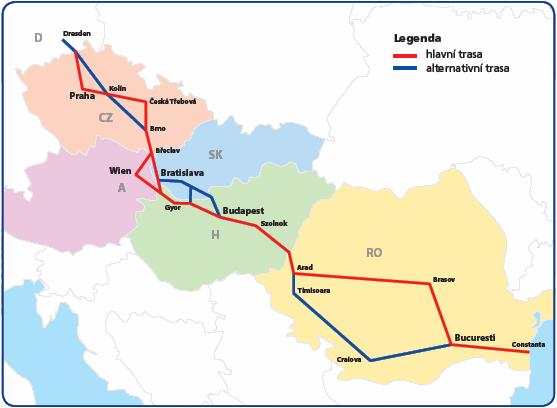 Koridor E Celková délka tratí: 3 323 km Předpokládaný počet vybavených vozidel