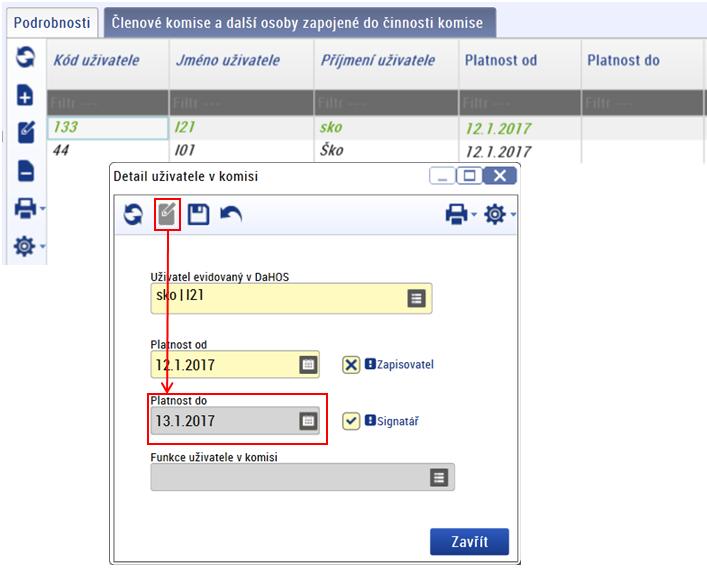 Zde se vyplní datum, ke kterému bude platnost člena ukončena provedené změny je vždy nutné uložit.