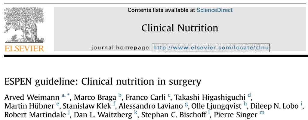 Výživa v chirurgii doporučení ESPEN 2017 vytvořit nové české doporučení? dát všem odkaz na článek?