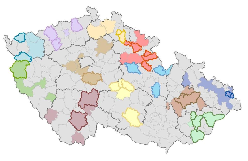 Přehledná mapa oslovených obcí s rozšířenou působností