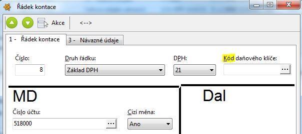 Po zadání všech řádků kontace, ve formuláři kontace, tlačítkem OK uložíte celou kontaci. V přehledu řádků kontací máte možnost využít akcí místní nabídky - Přesun řádku dolů/přesun řádku nahoru.