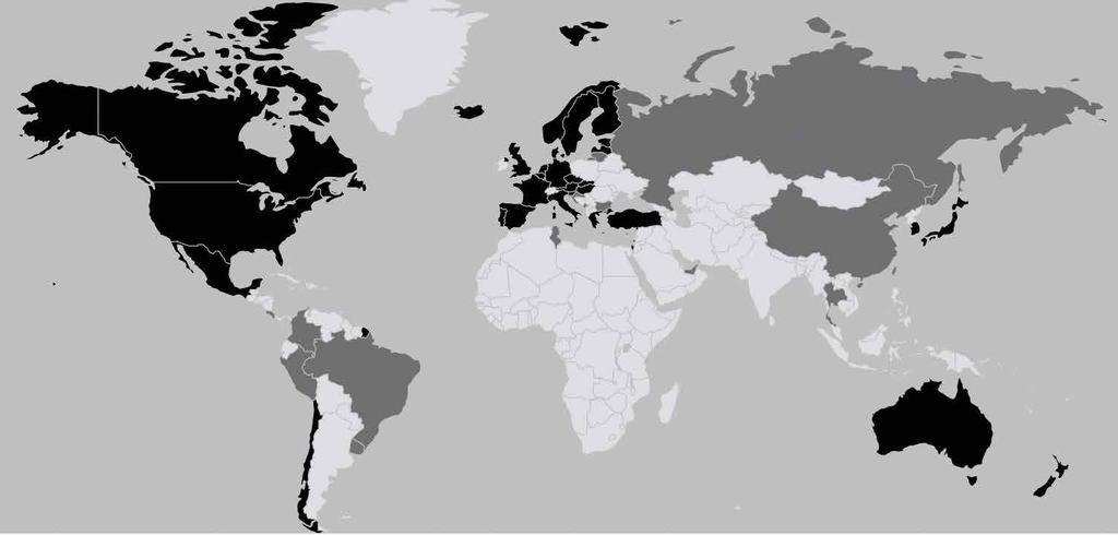 Obrázek 1.1 Mapa zemí OECD a ostatních účastníků šetření schopnosti týmového řešení problému (PISA 2015 Týmové řešení problému) ZÚČASTNĚNÉ ZEMĚ OECD OSTATNÍ ÚČASTNÍCI 1.