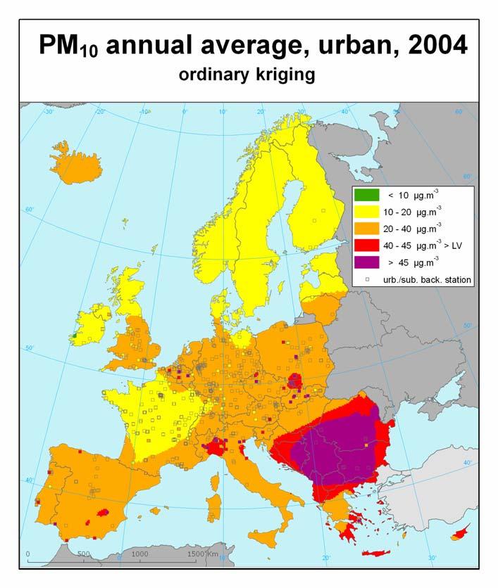PM 10 roční průměr, 2004,, městské ovzduší