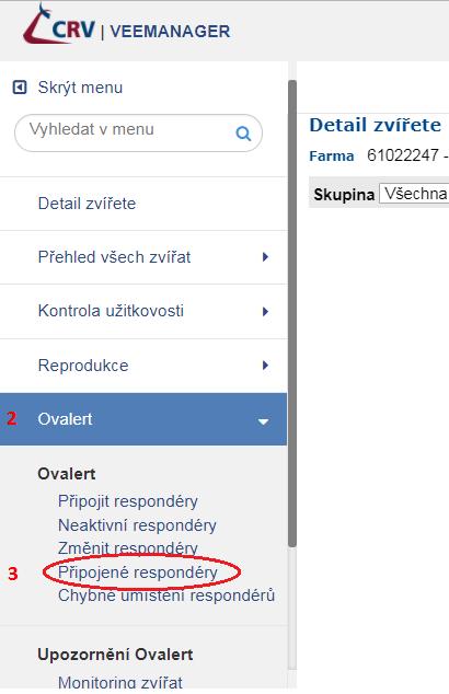 Připojení repsondérů bez ISO 1 Pomocí přihlašovacího jména a hesla se přihlásíme do VeeManageru. 2 V levé liště menu otevřeme roletku Ovalert.