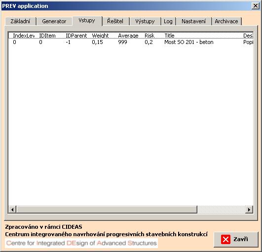 Software pro hodnocení projektů 19 Obr. 10 Kontrola aktuálně zadané struktury stromu kritérií (vrcholového uzlu). Dalším krokem je přidání nového prvku, kterým je podle schématu na obr.