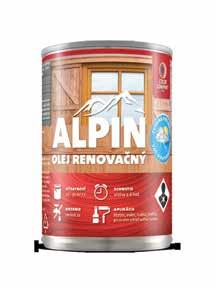 ALPIN olej renovačný ALPIN olej terasový prírodné oleje alpin Alpin olej exteriér ALPIN OLEJ exteriér je špeciálny prírodný olej vhodný na rôzne typy drevín (mäkké, tvrdé aj exotické) do exteriéru a