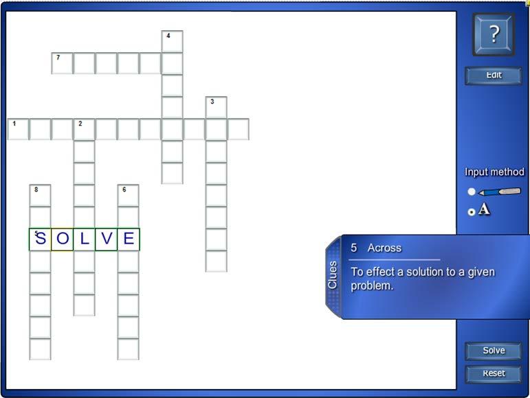 křížovka:  26: Ukázka ze záložky Games Crossword aplikace Deck