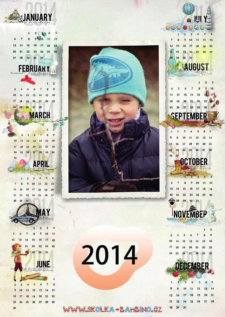 kalendář celoroční 01 Kalendář A3 celoroční s fotografií na výšku Rozměr: 297 x 420 mm Focení, retuše, barevné úpravy, grafické