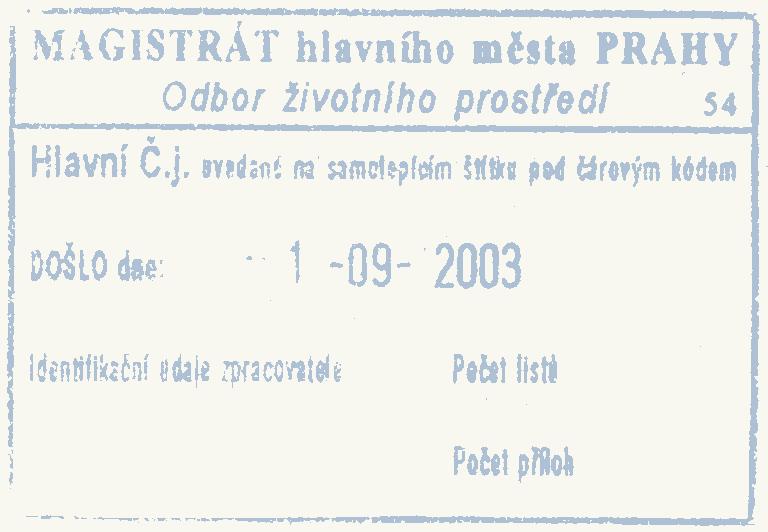 ÈIŽP 01 Praha 000 nemá další podstatné pøipomínky k pøedloženému materiálu Hodnocení vlivu stavby na ŽP.