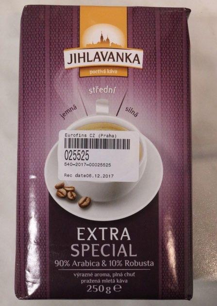 pražená mletá káva, směs kávových odrůd Arabica a Robusta Akrylamid: