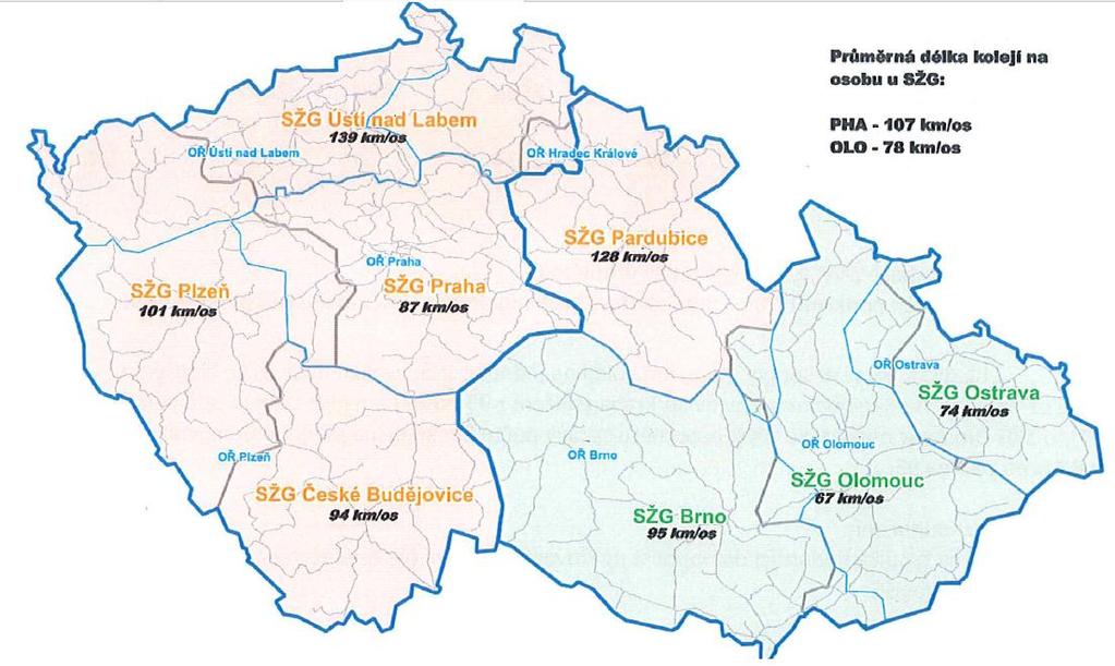 Základní údaje Správy železniční geodézie Praha a Olomouc: Od 1.