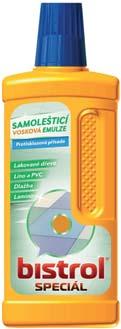 laminátové, korkové i dřevěné podlahy, obsahuje protiskluzové složky, rychle schne, nezanechává stopy, na lino - čistí lino, dlažby, mramor, vinylové podlahy, dodává
