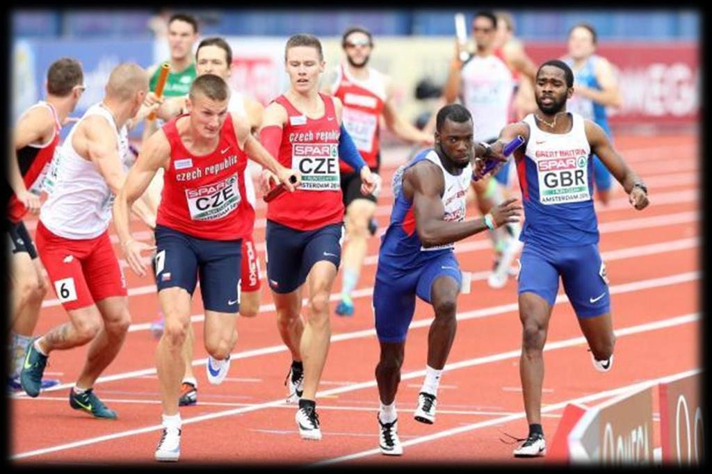 Štafety 4x100 m muži a ženy, 4x400 m smíšená štafeta 1.