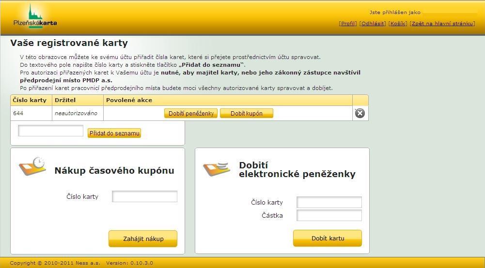 4 Dobíjení časového předplatného a elektronických peněz Po úspěšné registraci budete přesměrování zpět na úvodní stránku e-shopu, nyní již však jako přihlášený uživatel.